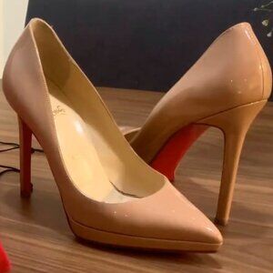 Christian Louboutin - Pigalle Plato Patent Platform Red Sole Pump, Nude 37
